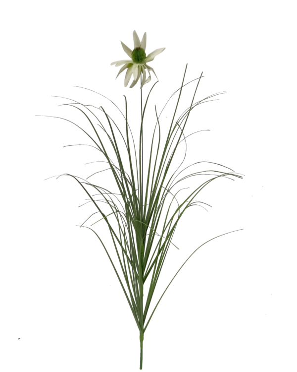 Vara Artificial de Pasto Ornamental con Flor Silvestre (Anémona / Equinácea) Premium – Elegancia Natural en Tono Verde y Blanco Suave
