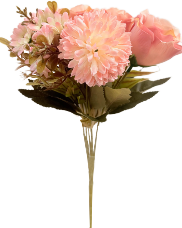 Ramo de Flores Artificiales Mixtas Premium (Dalia, Rosa, Margaritas) – Elegancia Floral en Tono Rosa Melocotón