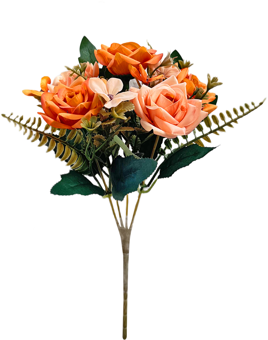 Ramo de Flores Artificiales Mixtas Premium (Rosas) – Elegancia Floral en Tono Naranja Mandarina y Salmón