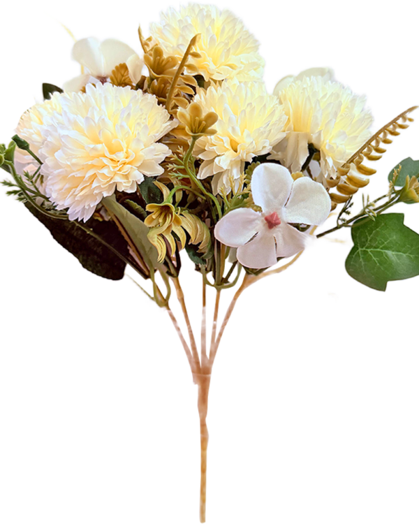 Ramo de Flores Artificiales Mixtas Premium (Crisantemos / Dalias) – Elegancia Floral en Tono Blanco Crema y Marfil