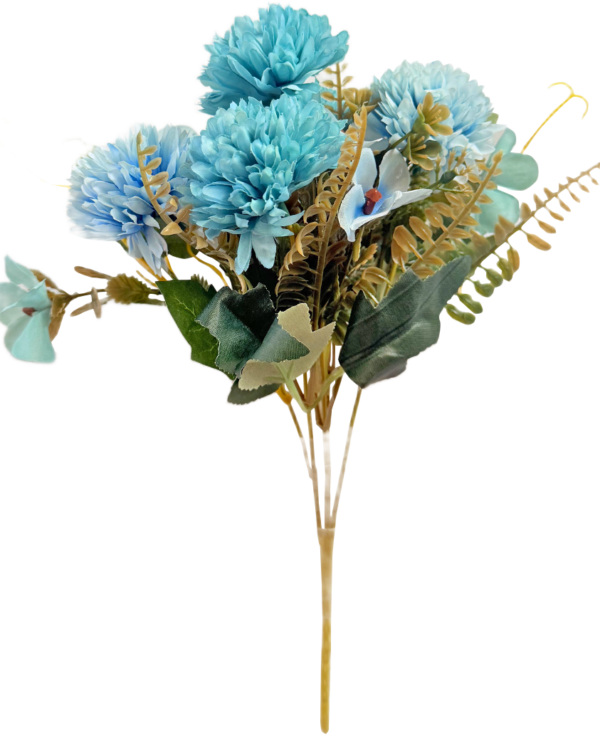 Ramo de Flores Artificiales Mixtas Premium (Crisantemos / Dalias) – Elegancia Floral en Tono Azul Celeste y Aguamarina