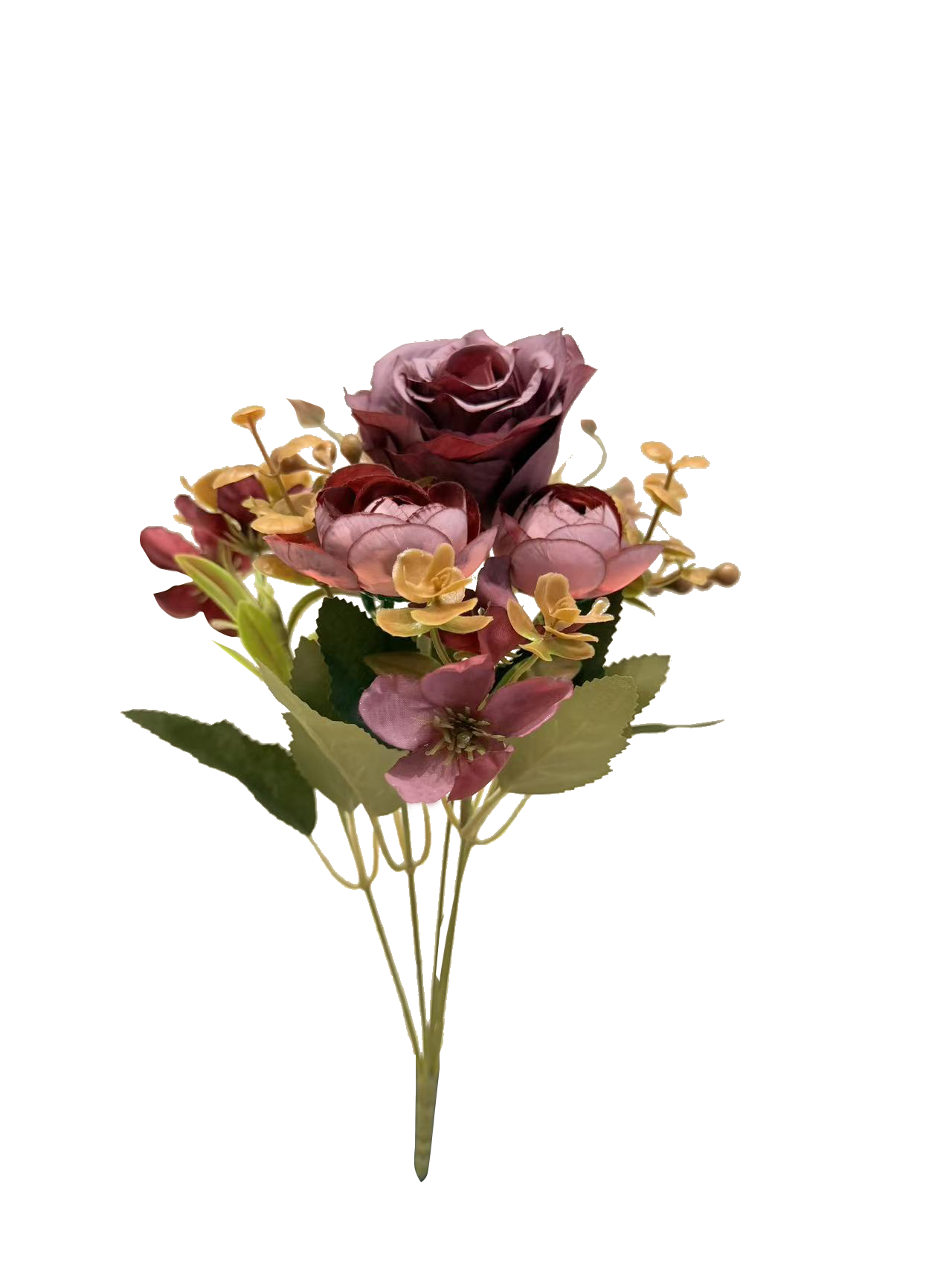 Ramo de Flores Artificiales Mixtas Premium (Rosa, Peonías) – Elegancia Floral en Tono Malva, Púrpura Vintage y Vino