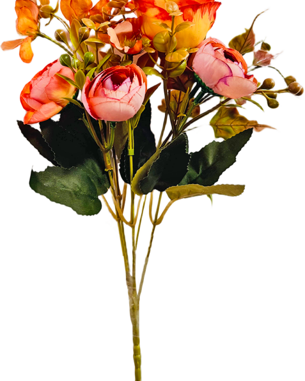 Ramo de Flores Artificiales Mixtas Premium (Rosa, Peonías) – Elegancia Floral en Tono Naranja Ámbar y Rosa Coral