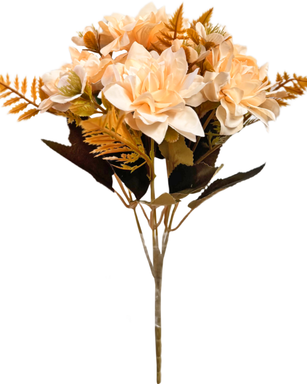 Ramo de Flores Artificiales Mixtas Premium (Dalias) – Elegancia Floral en Tono Champán Rosado y Melocotón Crema