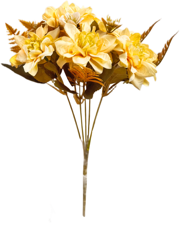 Ramo de Flores Artificiales Mixtas Premium (Dalias) – Elegancia Floral en Tono Amarillo Sol y Manteca