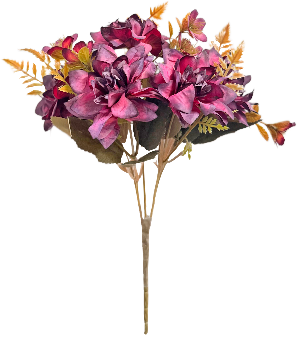 Ramo de Flores Artificiales Mixtas Premium (Dalias) – Elegancia Floral en Tono Violeta Ciruela y Púrpura Dramático