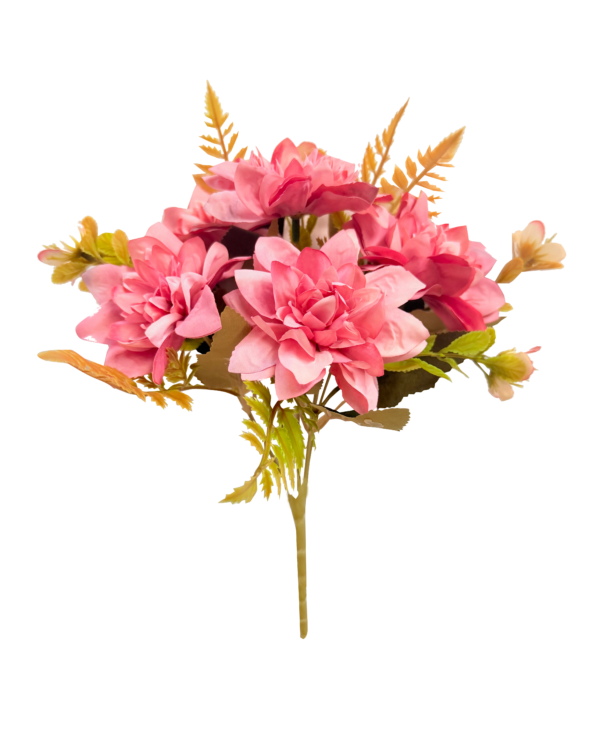 Ramo de Flores Artificiales Mixtas Premium (Dalias) – Elegancia Floral en Tono Rosa Coral y Rosa Chicle