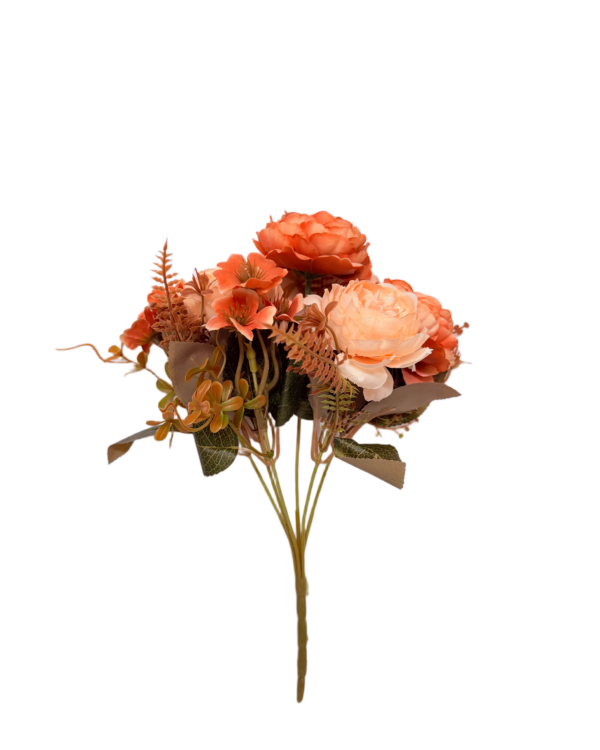 Ramo de Flores Artificiales Mixtas Premium (Peonías, Margaritas) – Elegancia Floral en Tono Naranja Terracota y Melocotón