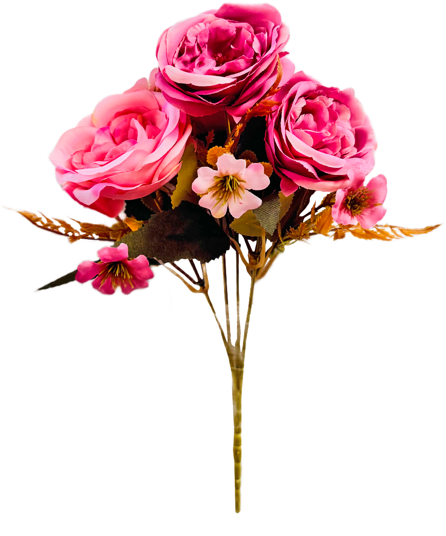 Ramo de Flores Artificiales Mixtas Premium (Rosas, Peonías) – Elegancia Floral en Tono Rosa Fuchsia, Magenta y Rosa Claro