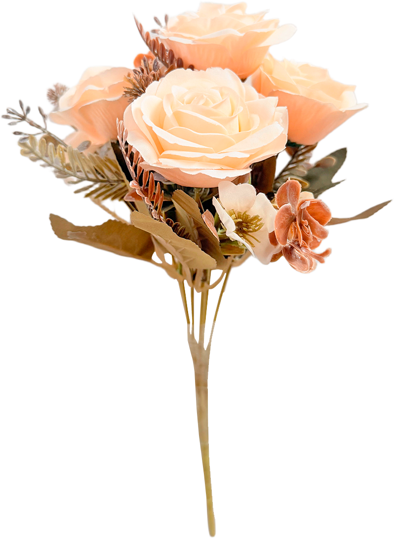 Ramo de Flores Artificiales Mixtas Premium (Rosas) – Elegancia Floral en Tono Melocotón Suave, Champán y Beige Crema