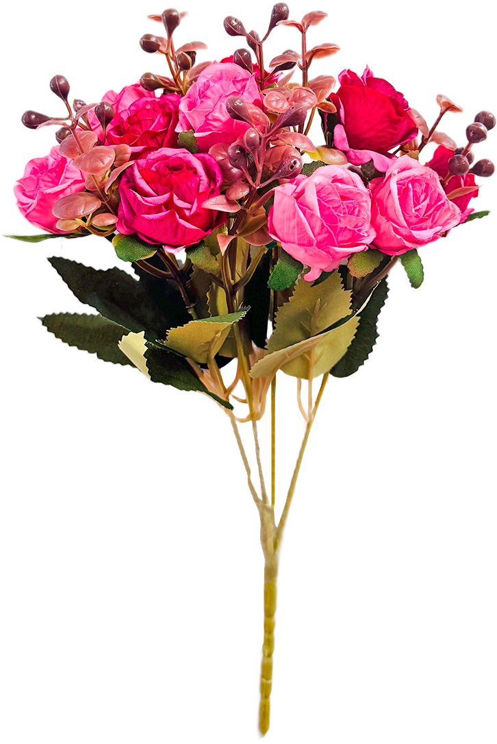 Ramo de Flores Artificiales Mixtas Premium (Rosas) – Elegancia Floral en Tono Magenta, Rosa Fuchsia y Rosa Chicle con Bayas