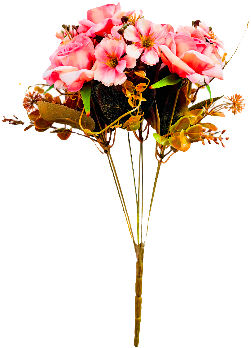 Ramo de Flores Artificiales Mixtas Premium (Rosas, Margaritas) – Elegancia Floral en Tono Rosa Coral, Salmón y Rosa Pastelería