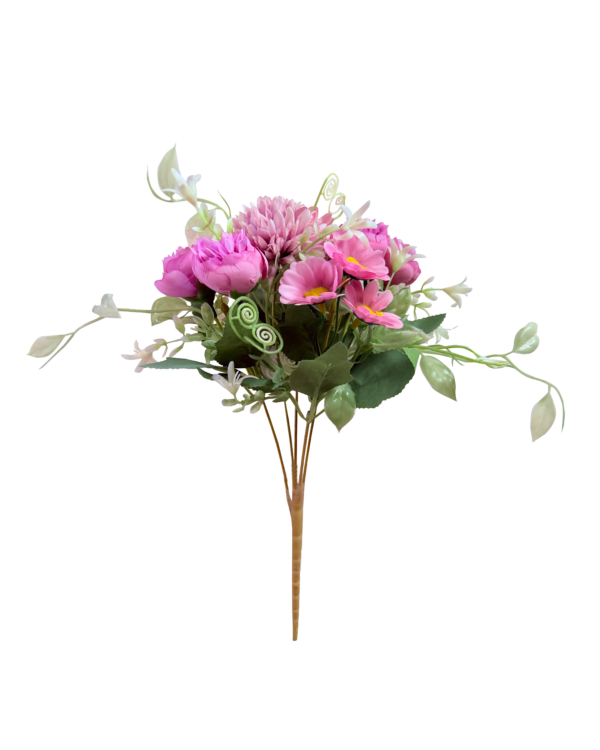 Ramo de Flores Artificiales Mixtas Premium (Crisantemos, Margaritas y Peonías) – Elegancia Floral en Tono Rosa Pastel, Fuchsia Suave y Blanco Crema
