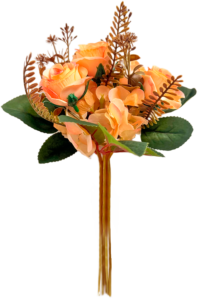 Ramo de Flores Artificiales Mixtas Premium (Rosas y Hortensias) – Elegancia Floral en Tono Melocotón Suave, Champán y Terracota
