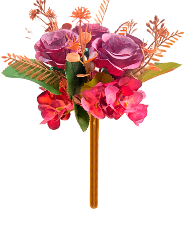 Ramo de Flores Artificiales Mixtas Premium (Rosas y Hortensias) – Elegancia Floral en Tono Púrpura Rosado, Vinoso y Terracota
