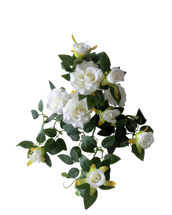 Guirnalda de Rosas Artificiales Premium – Elegancia Botánica en Blanco Puro, Marfil y Verde Exuberante con Toques Dorados