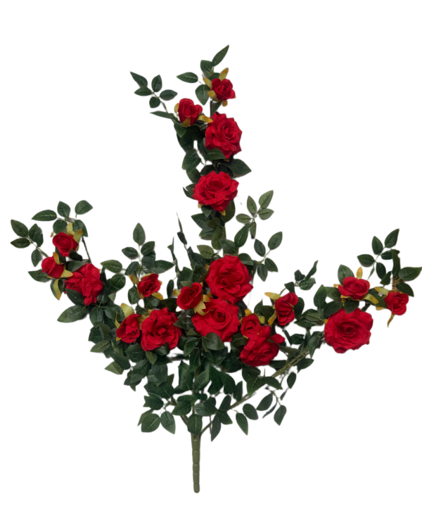 Guirnalda de Rosas Artificiales Premium – Elegancia Botánica en Rojo Escarlata, Verde Exuberante y Acentos Amarillos
