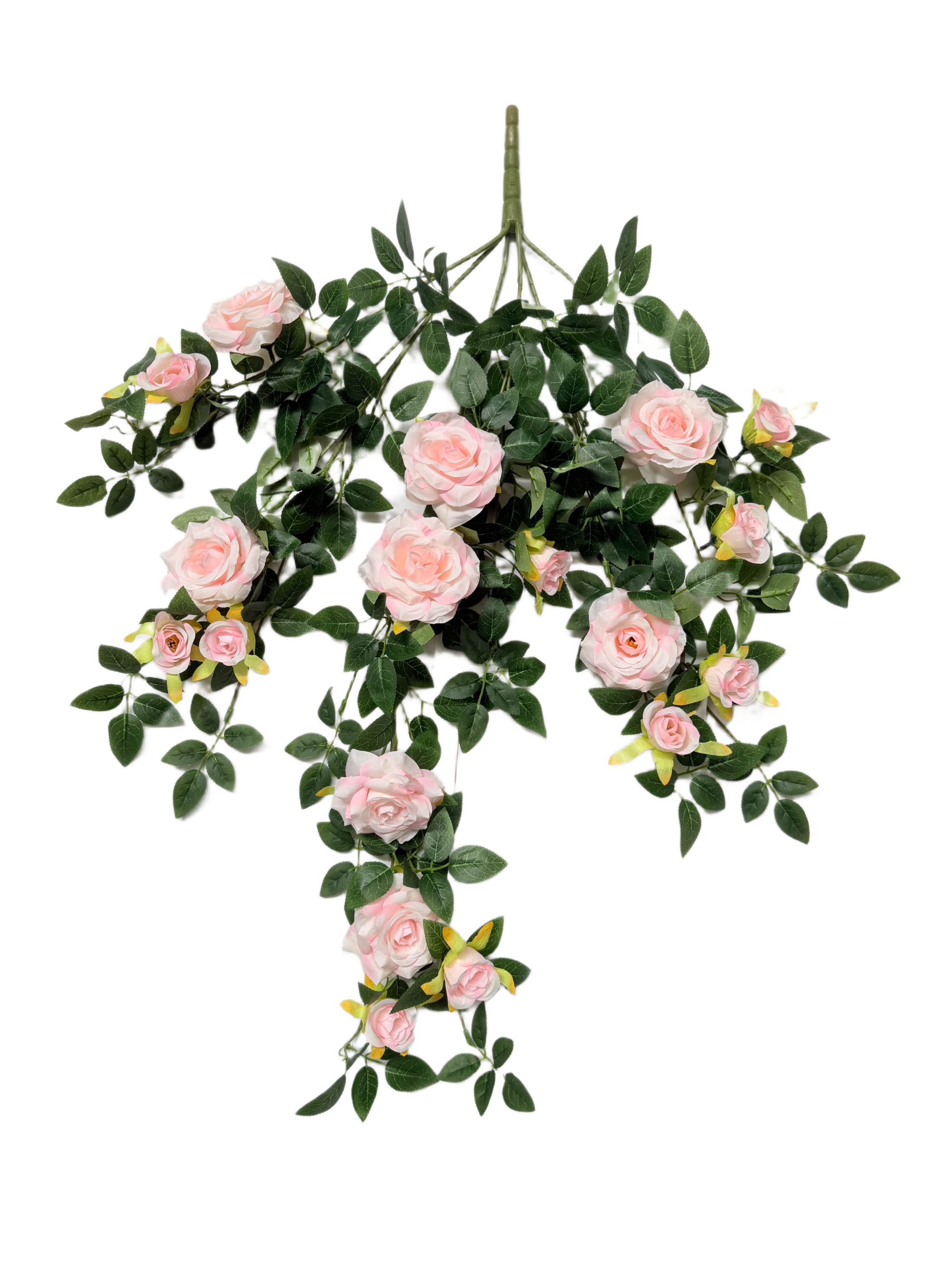 Guirnalda de Rosas Artificiales Premium – Elegancia Botánica en Rosa Pastel, Blanco Rubor y Verde Exuberante con Acentos Amarillos