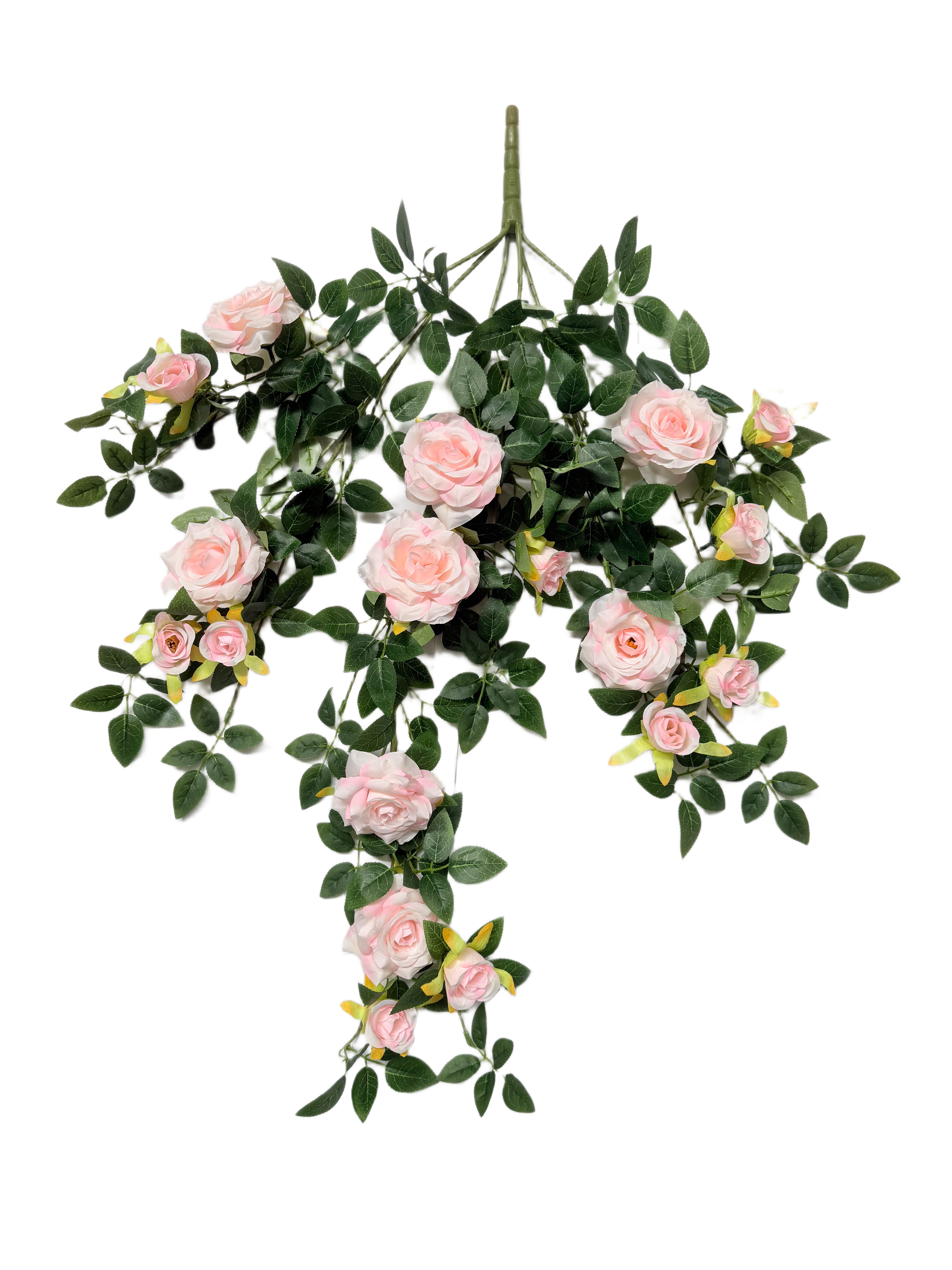 Guirnalda de Rosas Artificiales Premium – Elegancia Botánica en Rosa Pastel, Blanco Rubor y Verde Exuberante con Acentos Amarillos