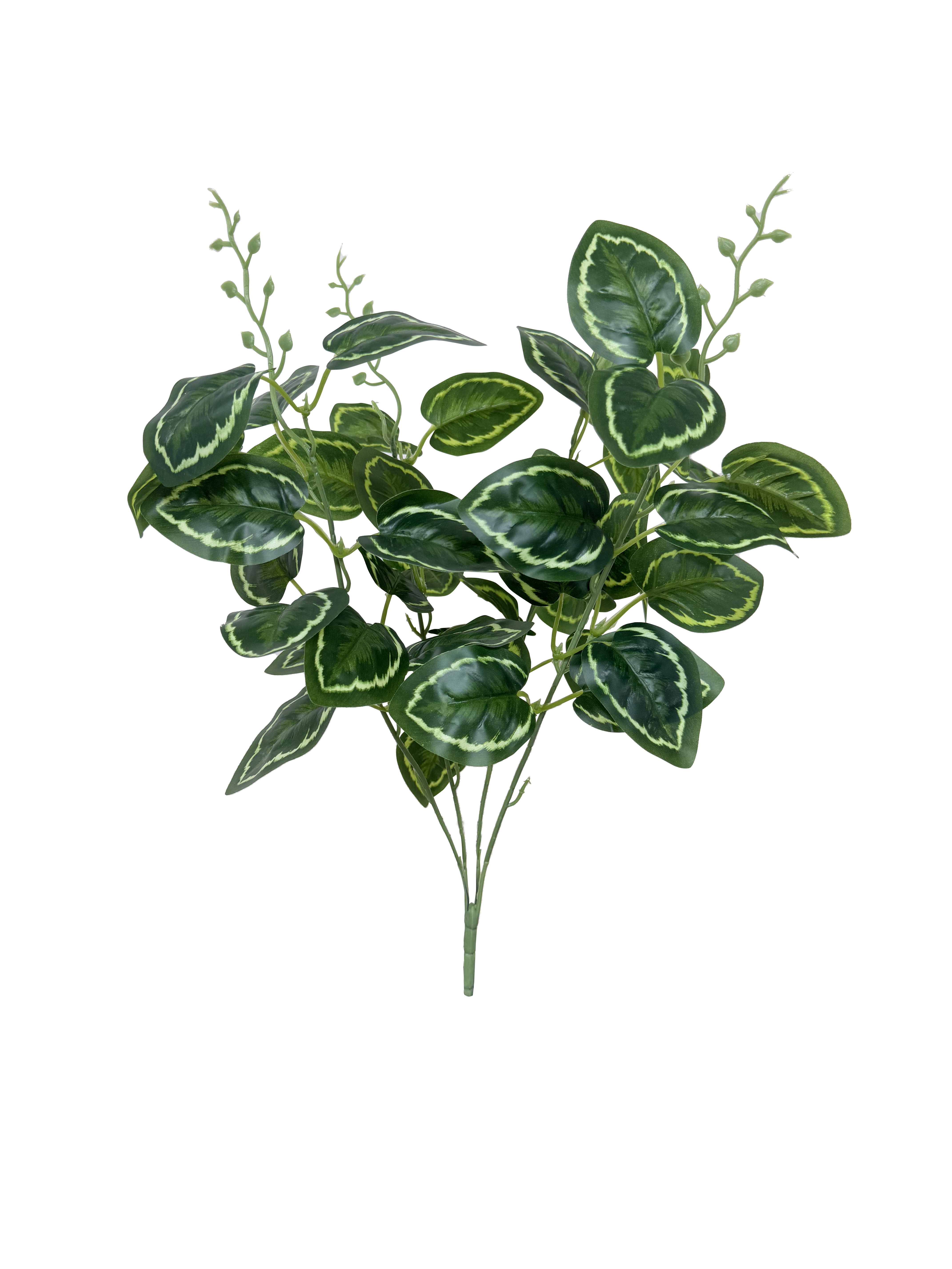 Planta de Calathea Artificial Premium – Elegancia Botánica en Verde Esmeralda, Verde Hoja y Bordes Variegados en Amarillo Limón