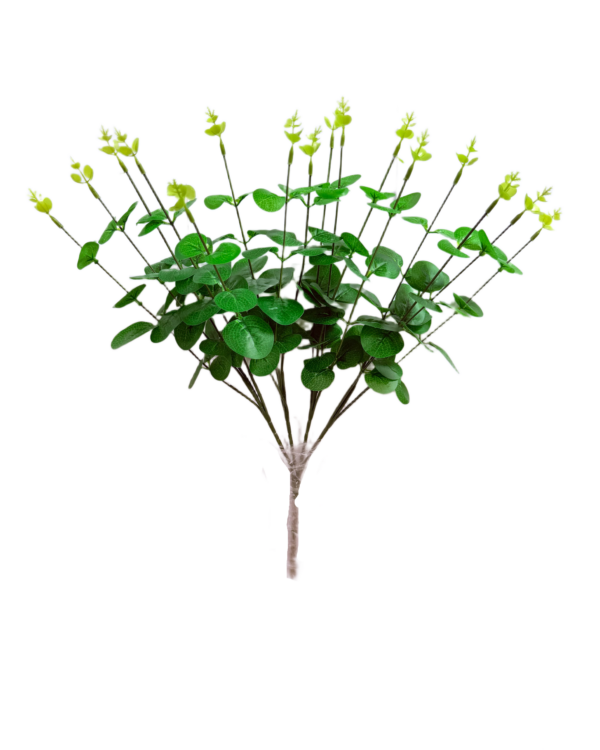 Planta de Eucalipto Artificial Premium – Elegancia Botánica en Verde Intenso, Verde Salvia y Espigas con Brotes Amarillo Lima