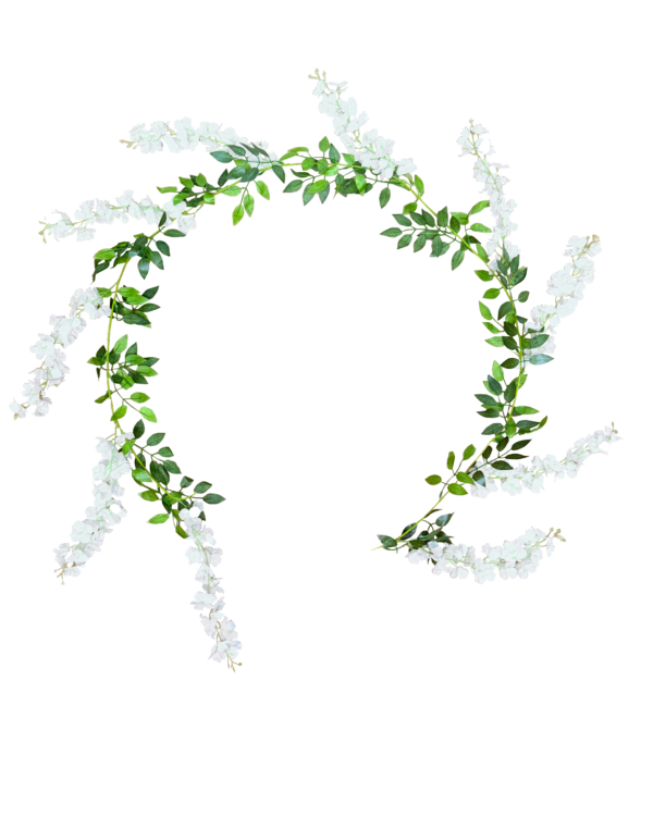 Guirnalda Circular de Wisteria Artificial Premium – Elegancia Botánica en Blanco Puro y Verde Exuberante