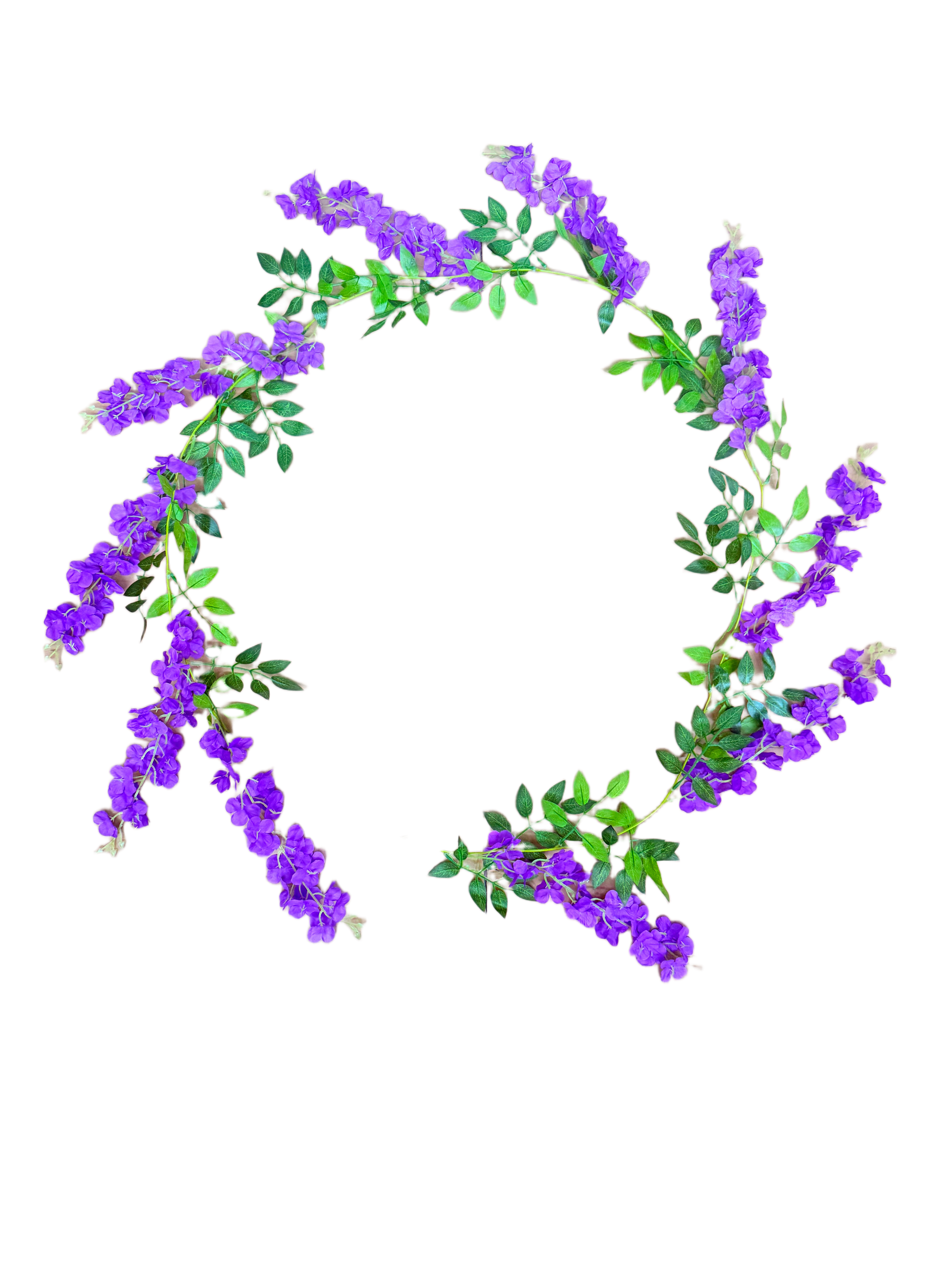 Guirnalda Circular de Wisteria / Glicinia Artificial Premium – Elegancia Botánica en Púrpura Intenso, Violeta y Verde Exuberante
