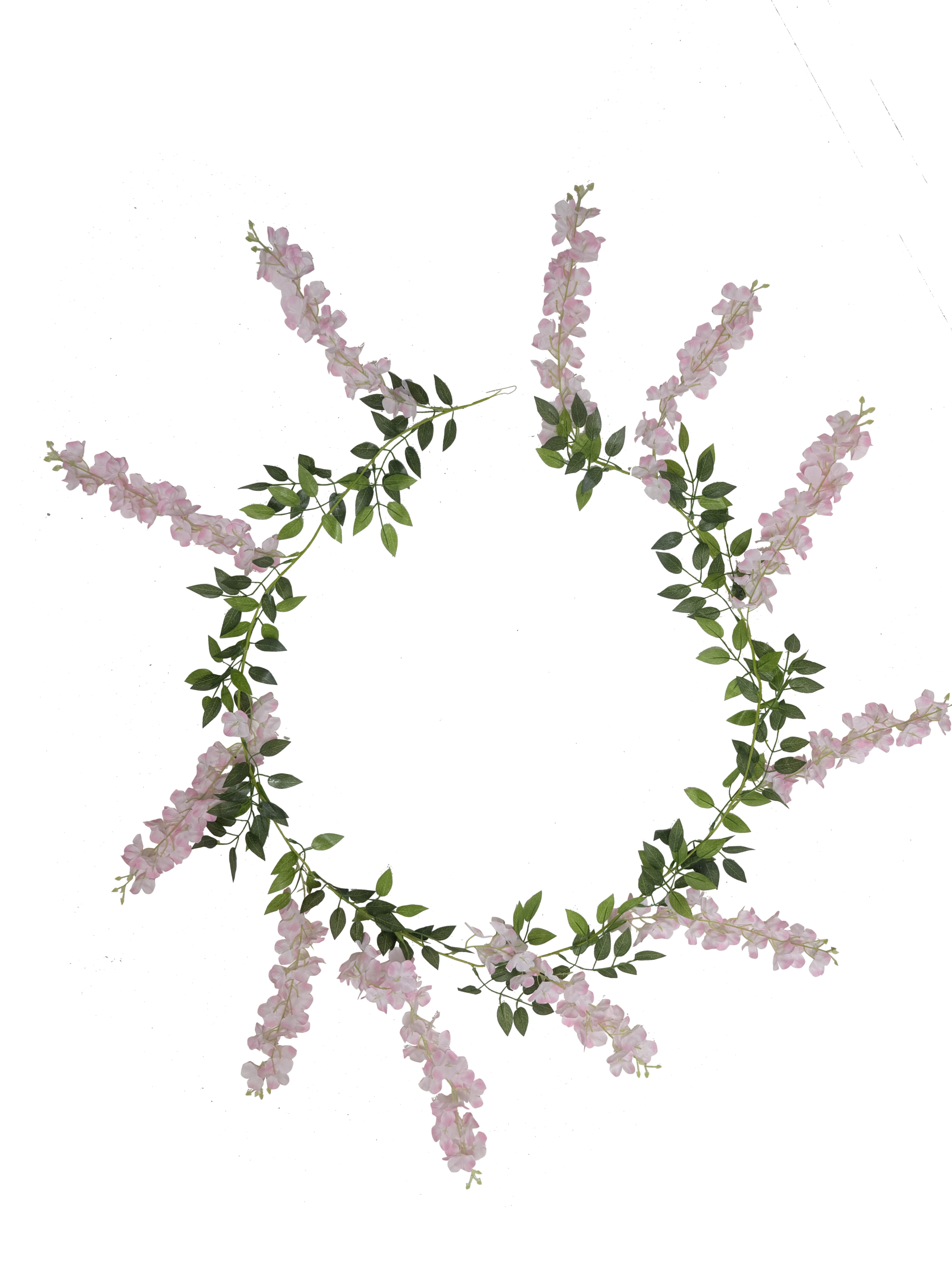 Guirnalda Circular de Wisteria / Glicinia Artificial Premium – Elegancia Botánica en Rosa Pastel, Blanco Rubor y Verde Exuberante