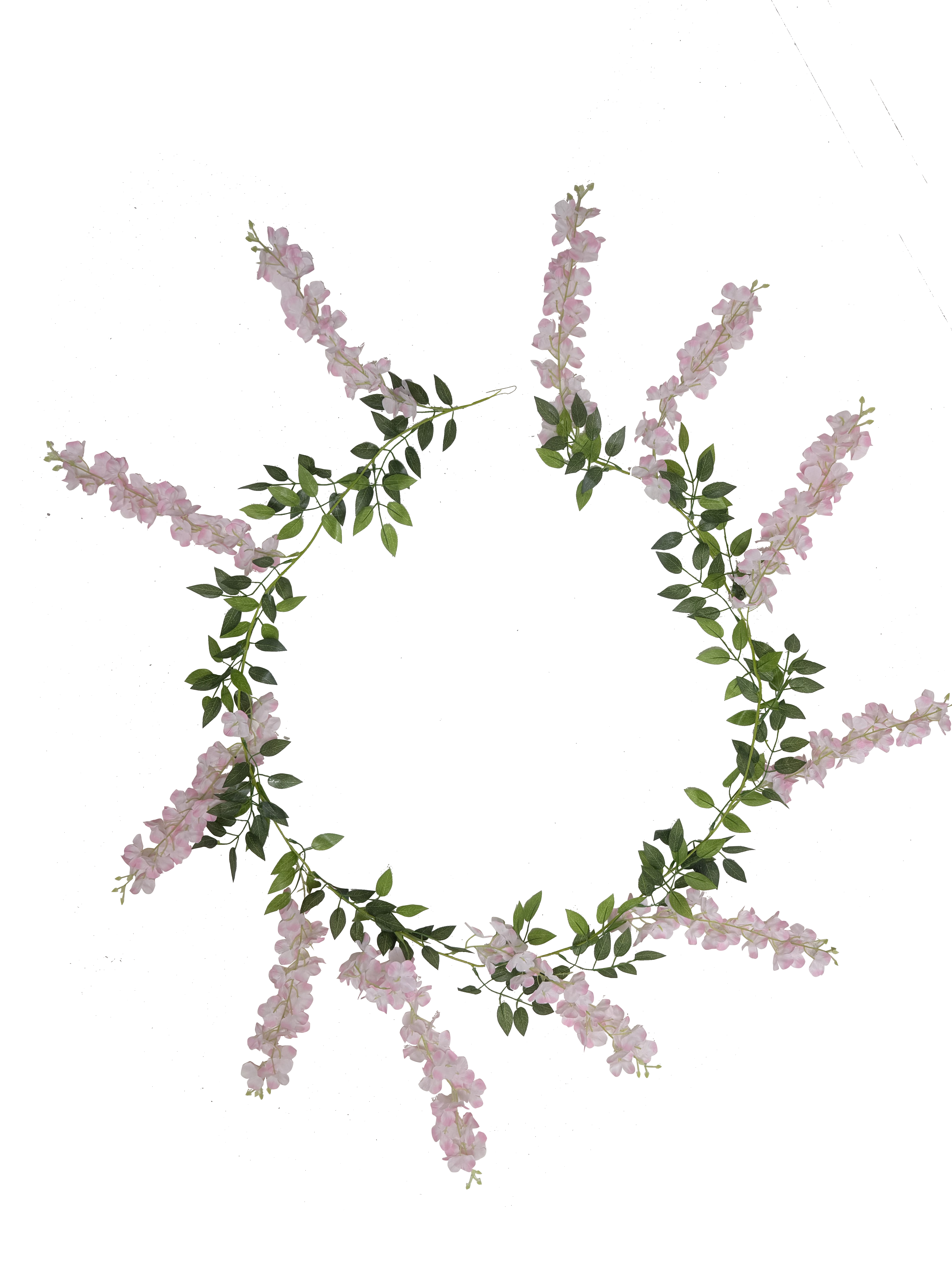 Guirnalda Circular de Wisteria / Glicinia Artificial Premium – Elegancia Botánica en Rosa Pastel, Blanco Rubor y Verde Exuberante