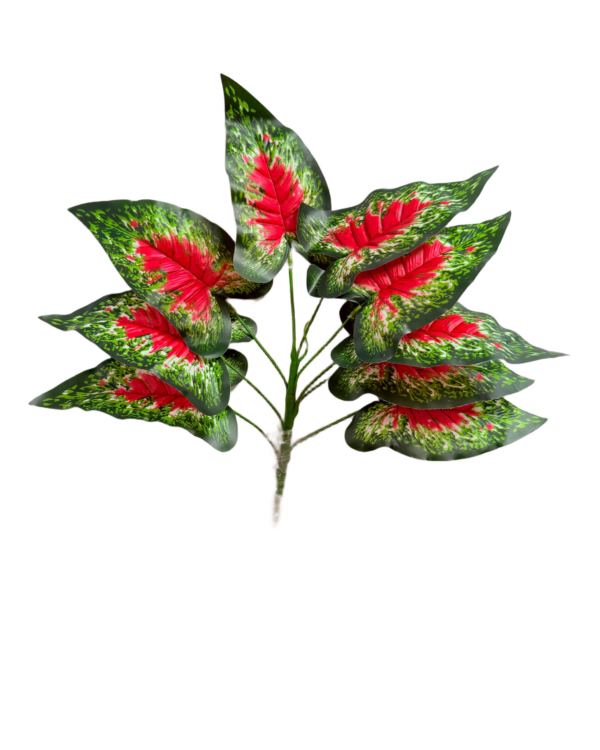 Planta de Caladium (Paleta de Pintor) Artificial Premium – Elegancia Botánica en Rojo Rosado, Verde Bosque y Vetas Moteadas en Blanco Crema