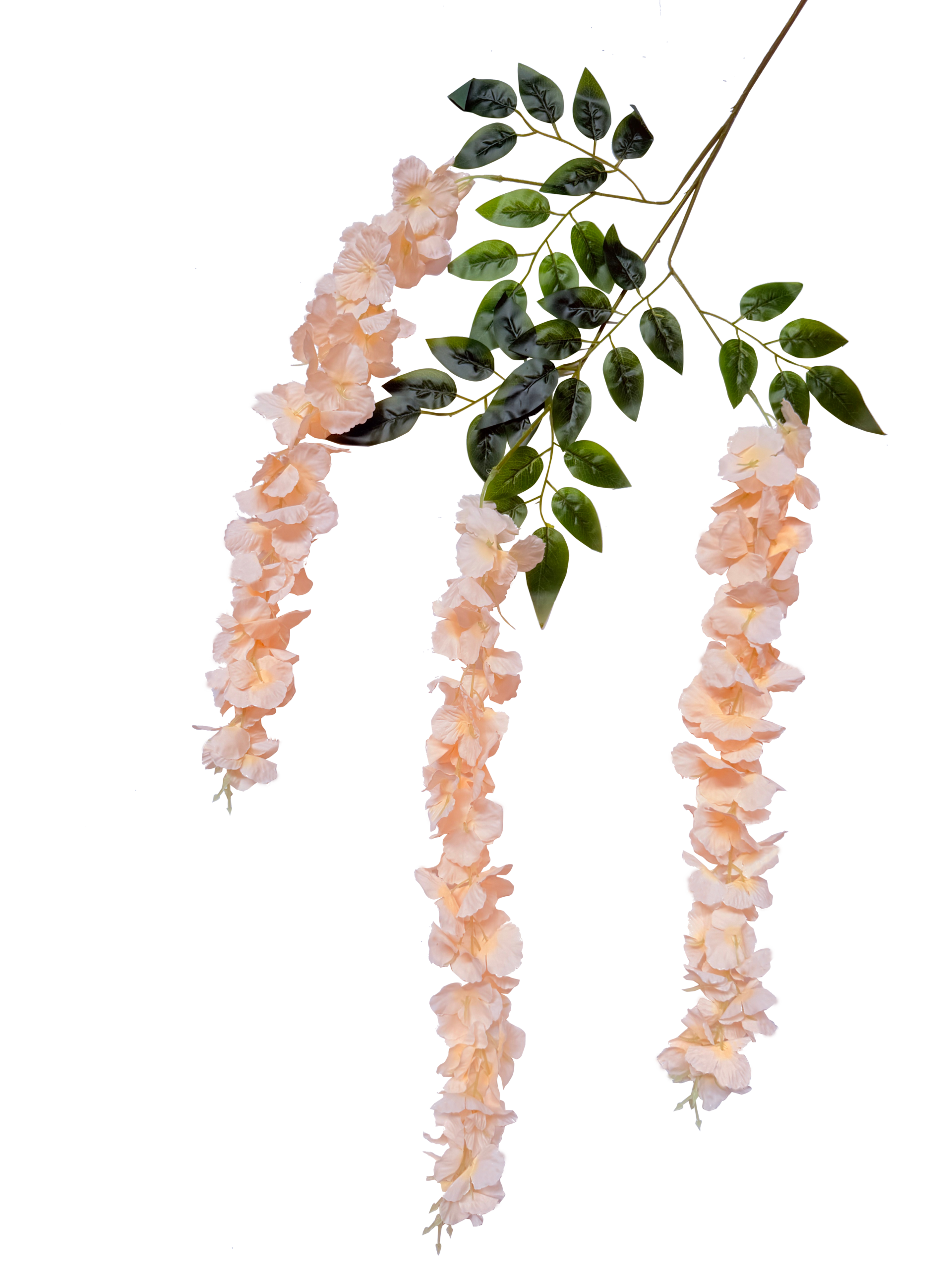 Rama Colgante de Wisteria (Glicinia) Artificial Premium – Elegancia Botánica en Rosa Melocotón, Blanco Rubor y Verde Exuberante