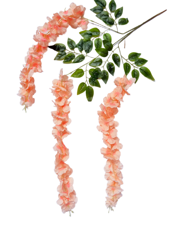 Rama Colgante de Wisteria (Glicinia) Artificial Premium – Elegancia Botánica en Coral Suave, Melocotón Cálido y Verde Exuberante