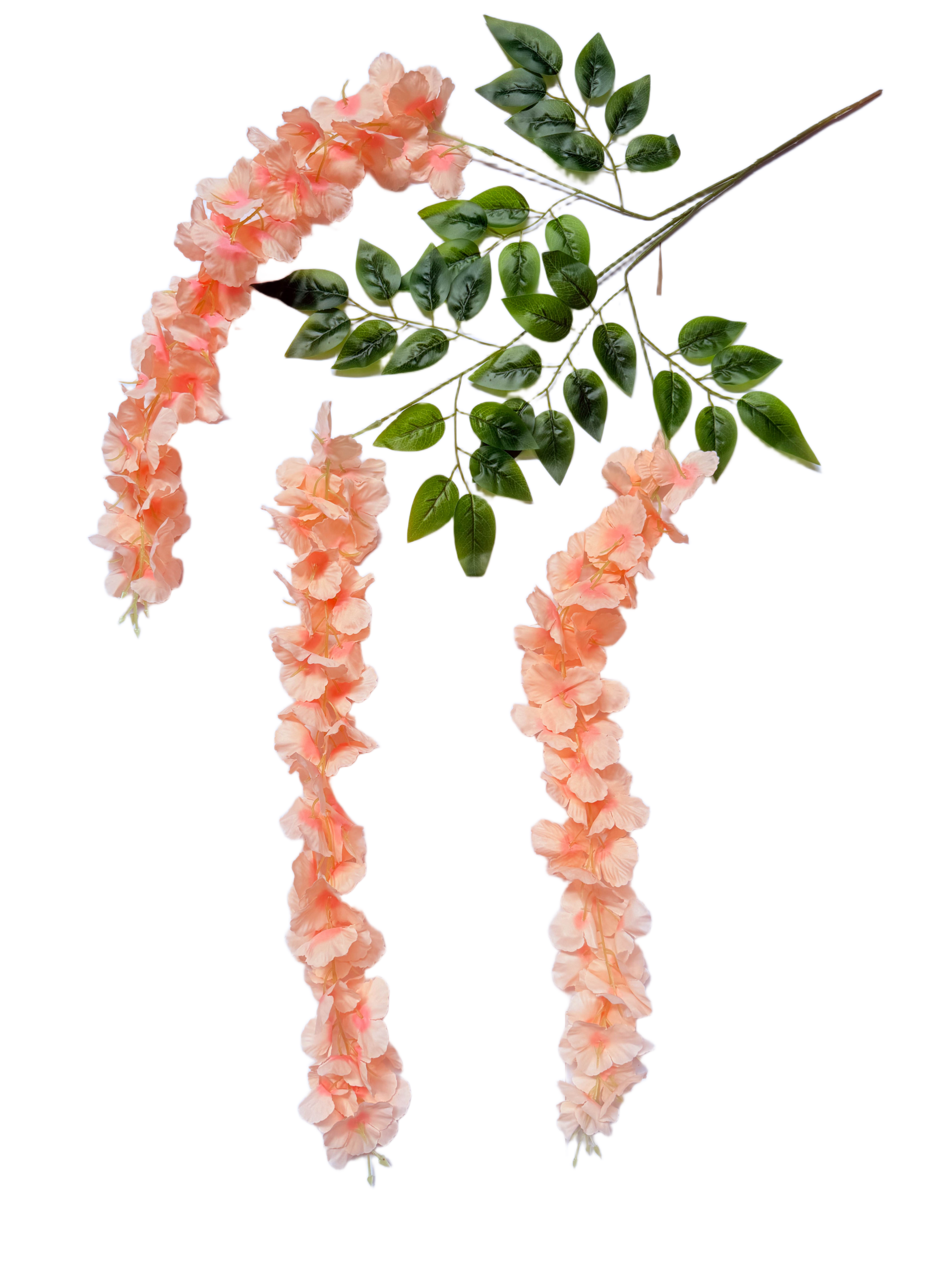 Rama Colgante de Wisteria (Glicinia) Artificial Premium – Elegancia Botánica en Coral Suave, Melocotón Cálido y Verde Exuberante